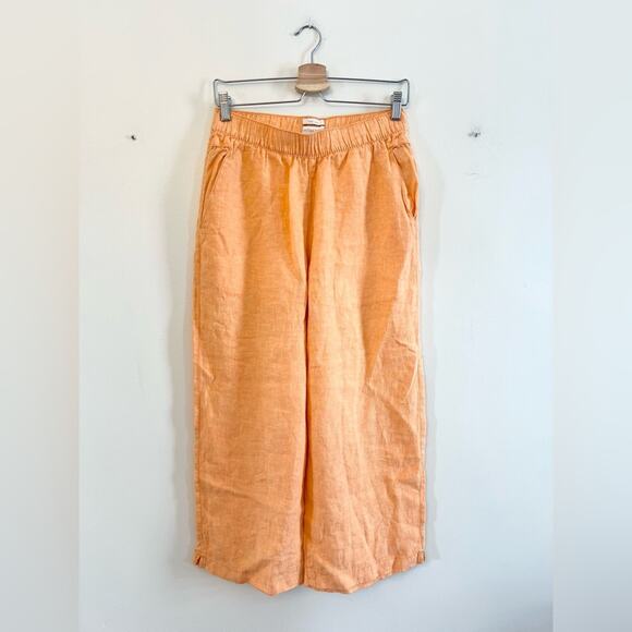 Cynthia rowley 100% linen pants orange cropped wide leg elastic waist linen M - Picture 2 of 7